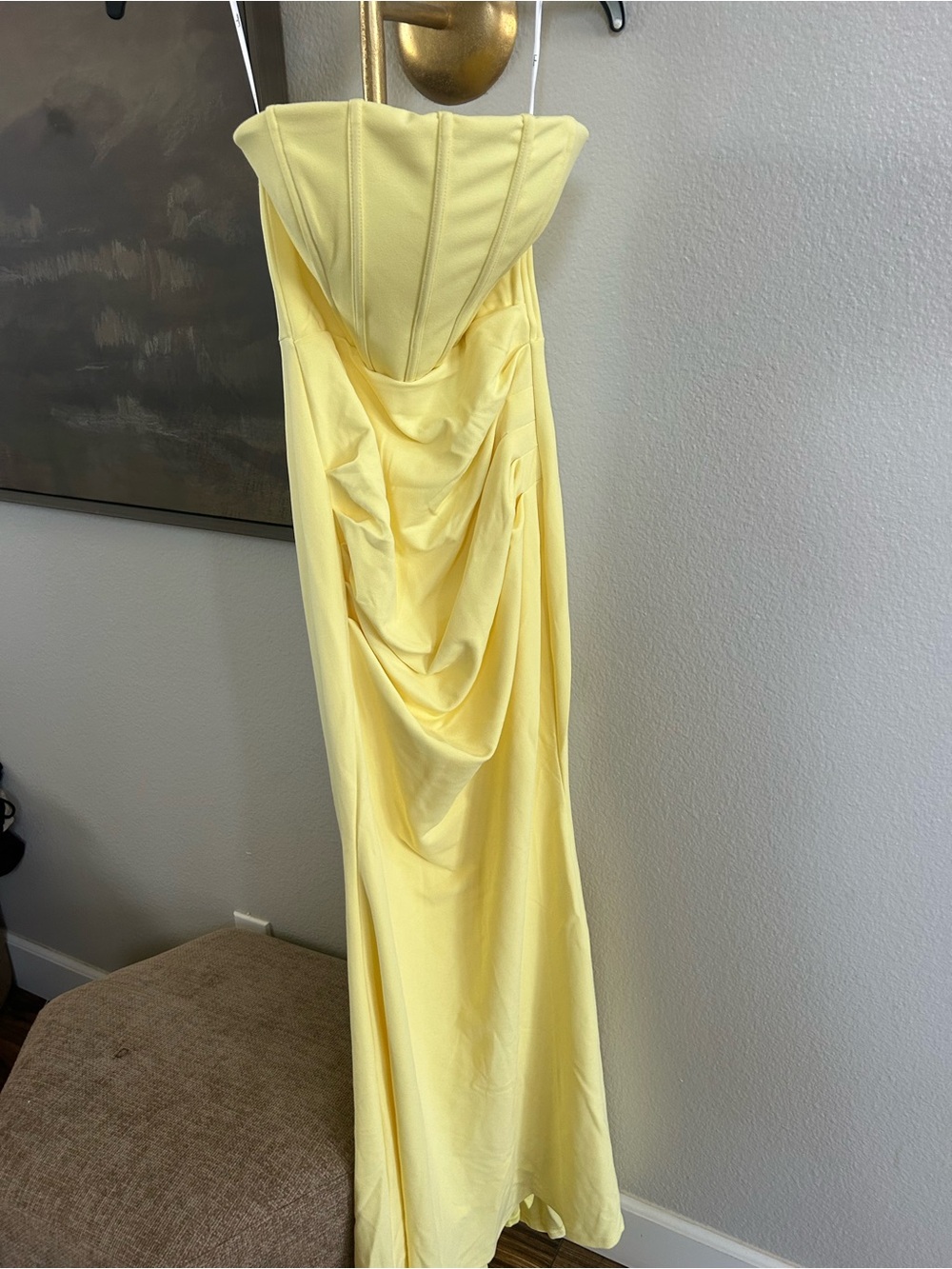 NWT Lulus Laney Light Yellow Strapless‎ Corset Maxi Dress - Picture 9 of 11